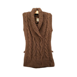 Kenji Womens Hand-Knit Sweater Vest Brown Medium Cable Knit Acrylic Blend